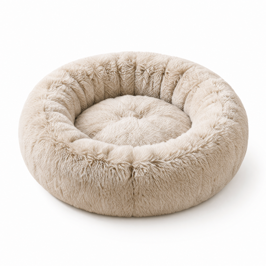 Cozy Faux Fur Donut Pet Bed with Anti-Slip Bottom – Warm Sleeping Bed for Cats & Small Dogs