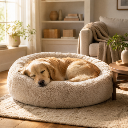 Cozy Faux Fur Donut Pet Bed with Anti-Slip Bottom – Warm Sleeping Bed for Cats & Small Dogs
