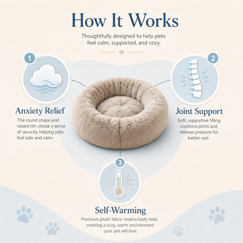 Cozy Faux Fur Donut Pet Bed with Anti-Slip Bottom – Warm Sleeping Bed for Cats & Small Dogs