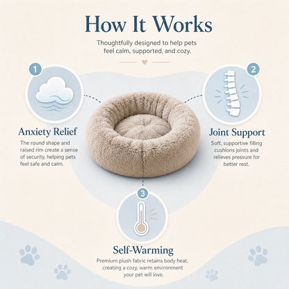 Cozy Faux Fur Donut Pet Bed with Anti-Slip Bottom – Warm Sleeping Bed for Cats & Small Dogs