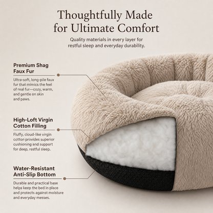 Cozy Faux Fur Donut Pet Bed with Anti-Slip Bottom – Warm Sleeping Bed for Cats & Small Dogs