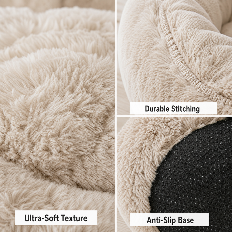 Cozy Faux Fur Donut Pet Bed with Anti-Slip Bottom – Warm Sleeping Bed for Cats & Small Dogs