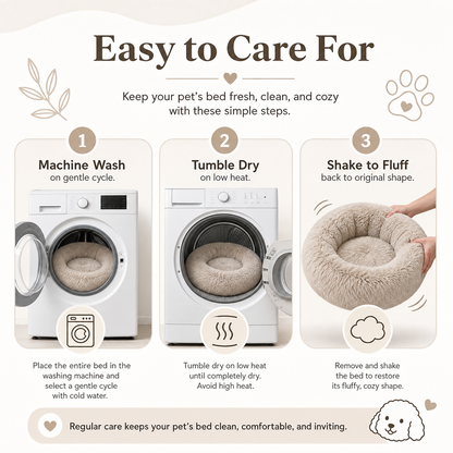 Cozy Faux Fur Donut Pet Bed with Anti-Slip Bottom – Warm Sleeping Bed for Cats & Small Dogs