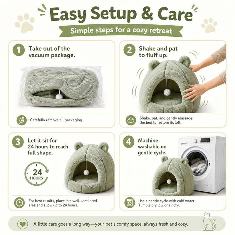 Cozy Plush Hooded Pet Bed for Cats & Small Dogs – Soft Calming Cave with Hanging Toy Ball