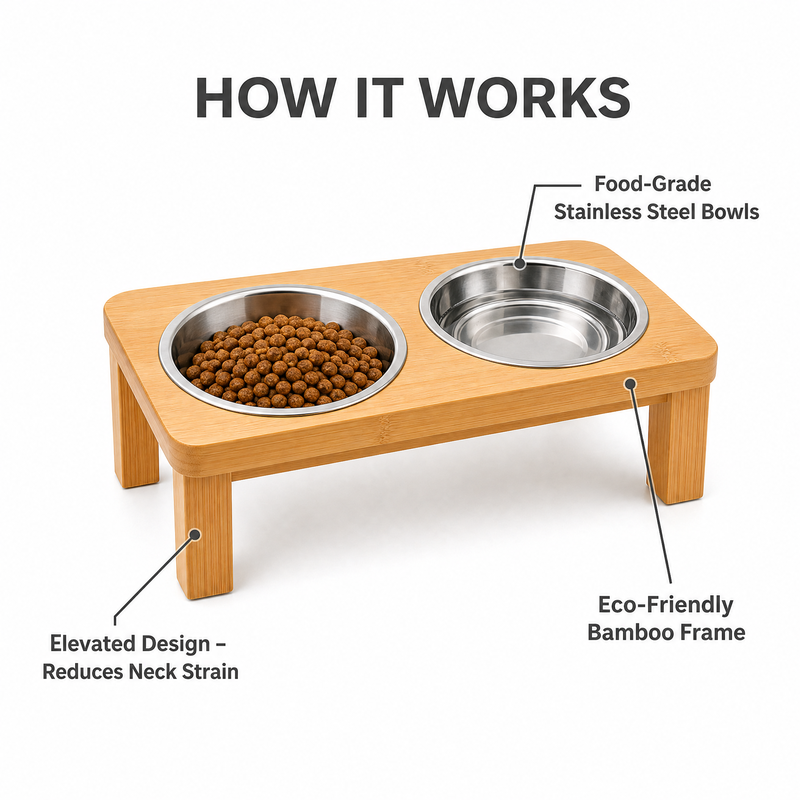 Elevated Bamboo Double Pet Feeder with Stainless Steel Bowls