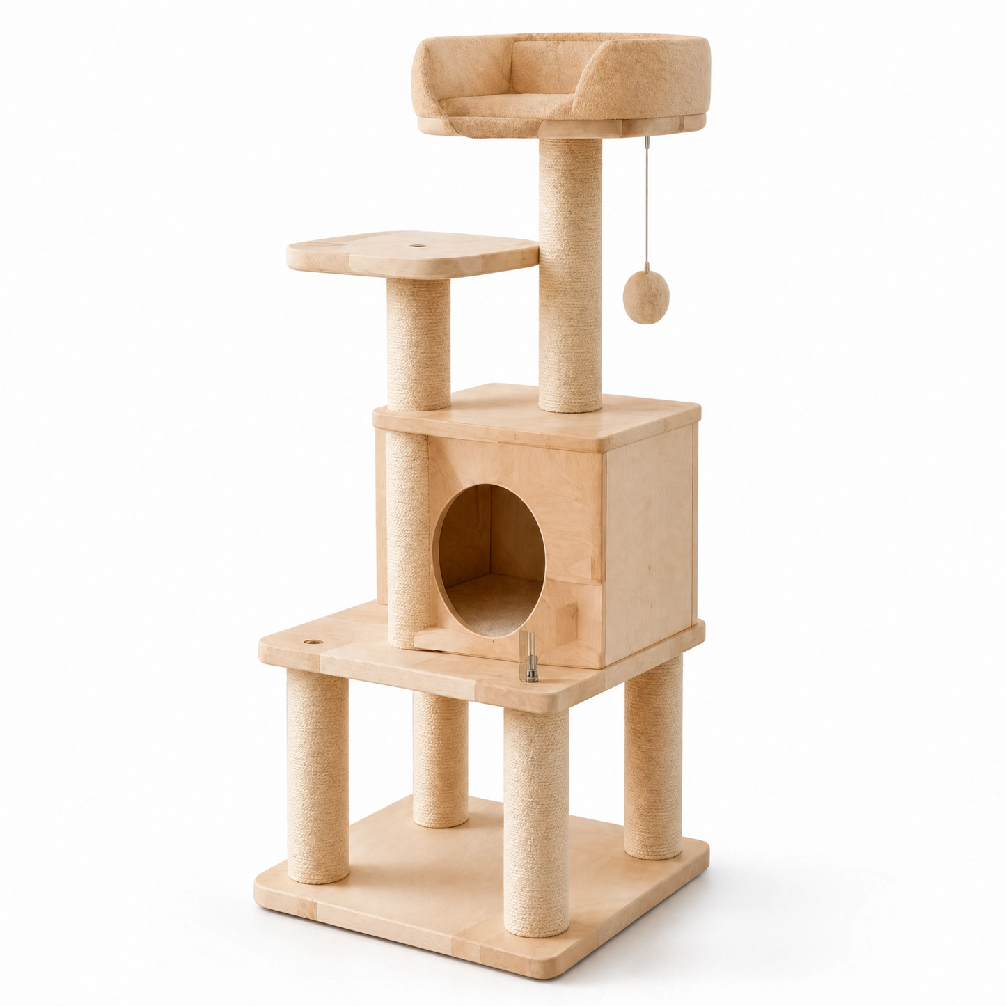 Modern Multi-Level Wood Cat Tree with Cozy Condo & Sisal Scratching Posts