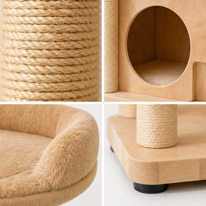 Modern Multi-Level Wood Cat Tree with Cozy Condo & Sisal Scratching Posts