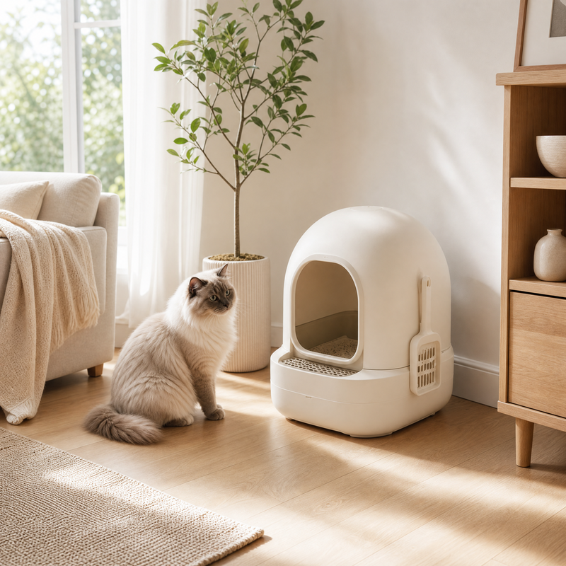 Modern Enclosed Cat Litter Box with Scoop