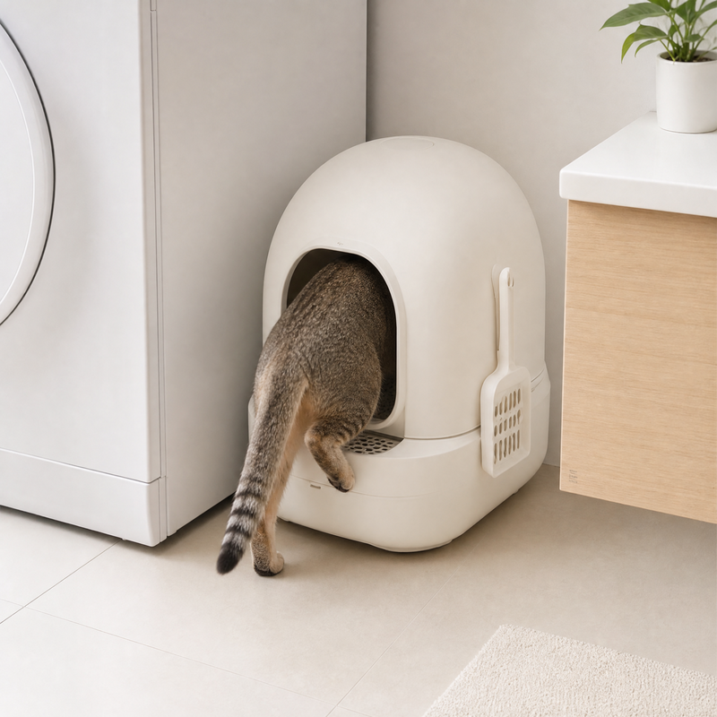 Modern Enclosed Cat Litter Box with Scoop