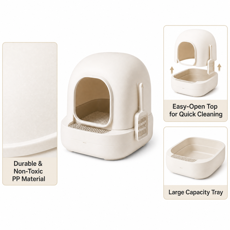 Modern Enclosed Cat Litter Box with Scoop