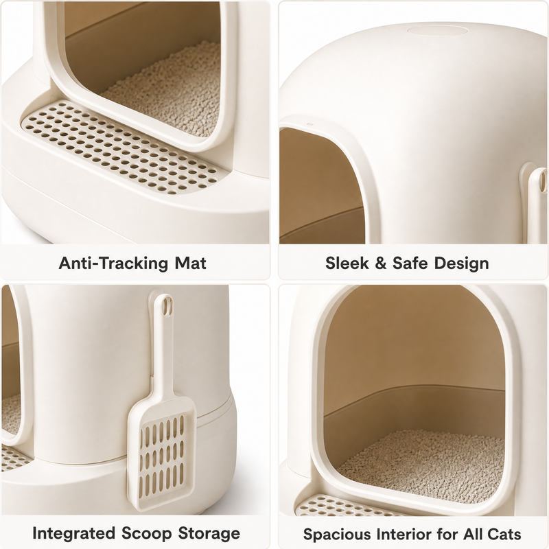 Modern Enclosed Cat Litter Box with Scoop