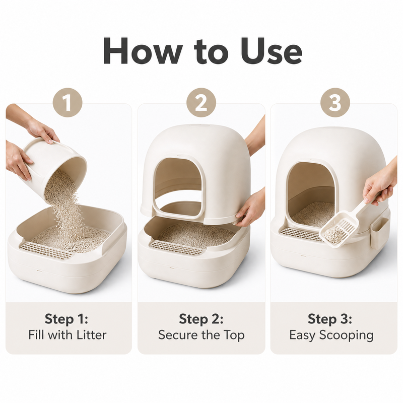Modern Enclosed Cat Litter Box with Scoop